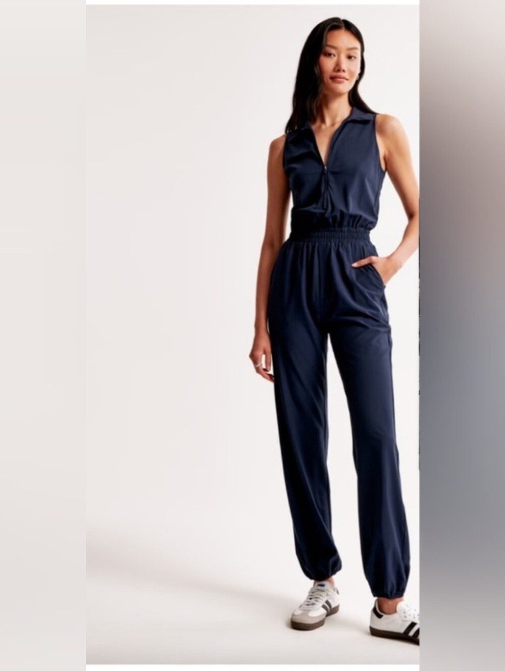 Abercrombie & Fitch Navy Sleeveless Zip-Front Jumpsuit